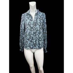Women's XS Maeve By Anthropology Long Sleeve Blue‎ Floral Top NWT